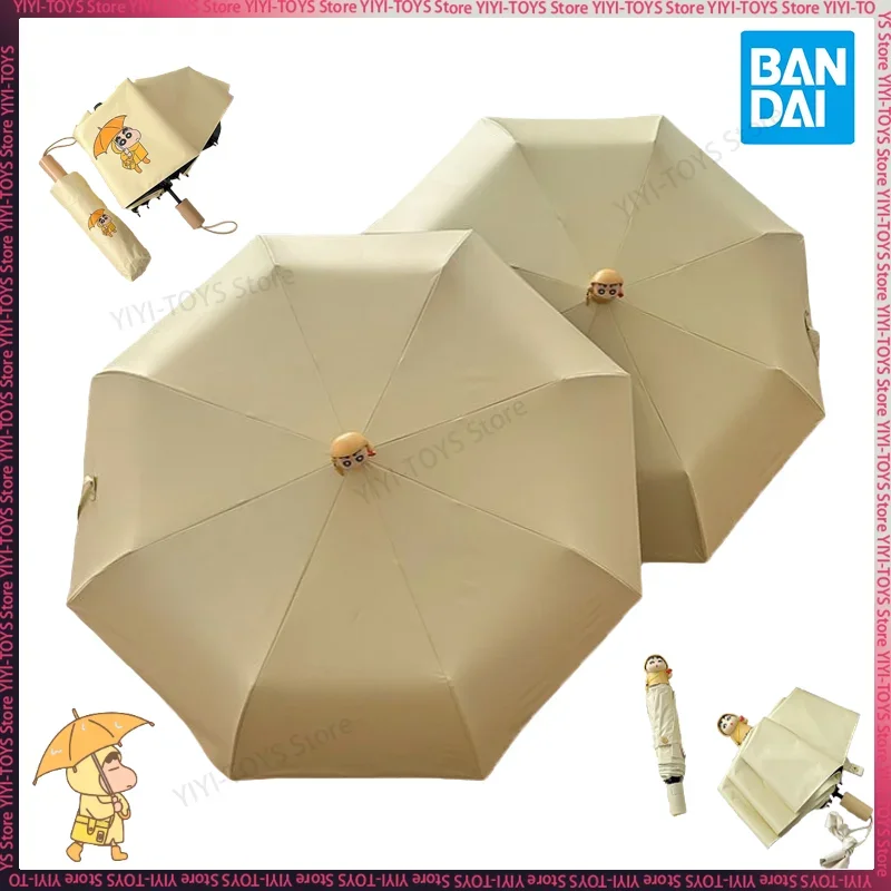 Bandai Kawaii Crayon Shin-Chan Cartoon Doll Self-Folding Umbrella Girl Manual Uv Protection Parasol Dual-Use Portable Upf50+