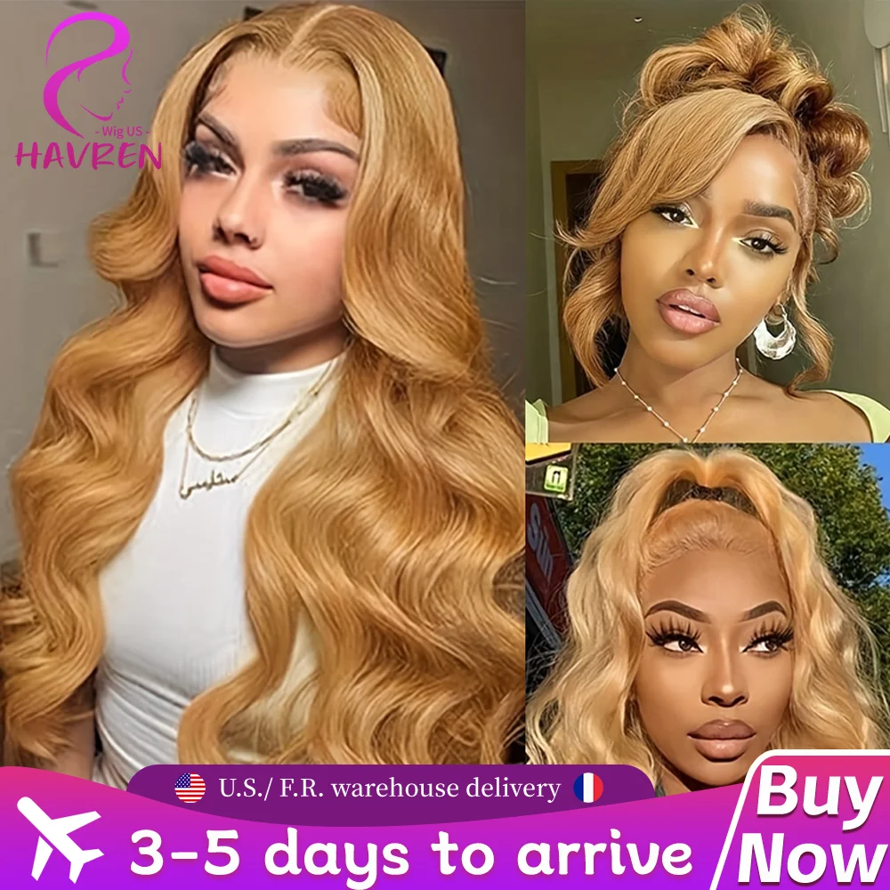 

Havren 27 Медовый блондин Парик Человеческие волосы Объемная волна Парик фронта шнурка 13x6 Вьющиеся парики Глубокие волнистые парики Прямые парики из человеческих волос Бразильские