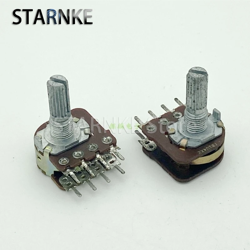2PCS 16 Type Dual Potentiometer B50K B100K With Tap And Step Amplifier Audio Volume Potentiometer Flower Shaft 20mm 8-Pin
