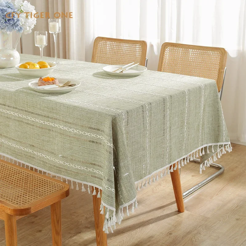 

American Stripes Jacquard Tablecloth Antifouling Rectangular Tablecloth Washable and Oil Resistant Coffee Table Mat Table Cover
