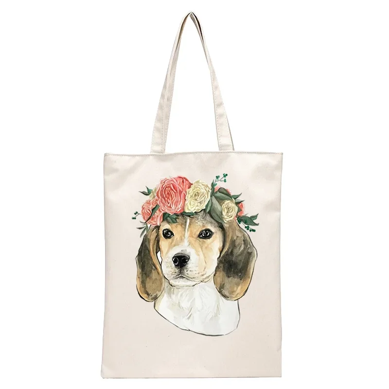 Lustige Beagle Hund Haustier Tier Beagles Grafik Frauen Leinwand Einkaufstasche Buchstaben Drucken Weibliche Tuch Schulter Tasche Eco Handtasche Tote