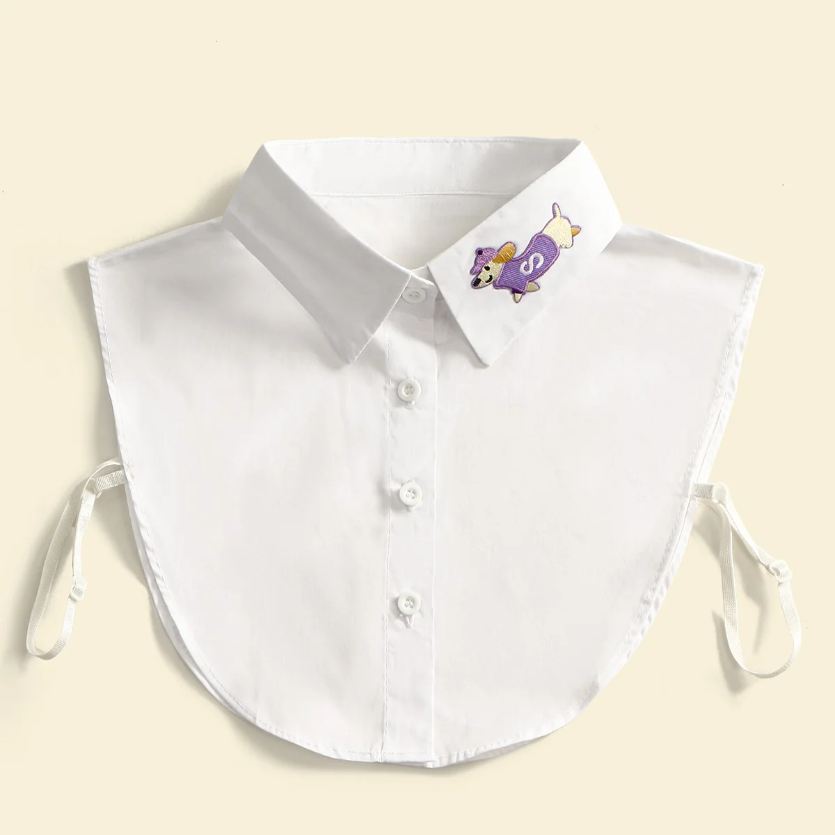 Collar falso blanco con bordado de perro para mujer, Collar de camisa desmontable liso, Dickie de cuello alto Simple para ropa interior de 34x31cm