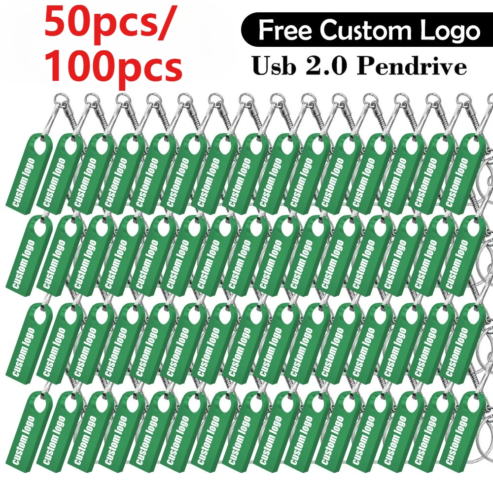 

50/100PCS Free Custom LOGO USB Flash Drive 4GB 8GB 2.0 High Speed Pen Drive 16GB 32GB 64GB 128GB metal usb sticks with key