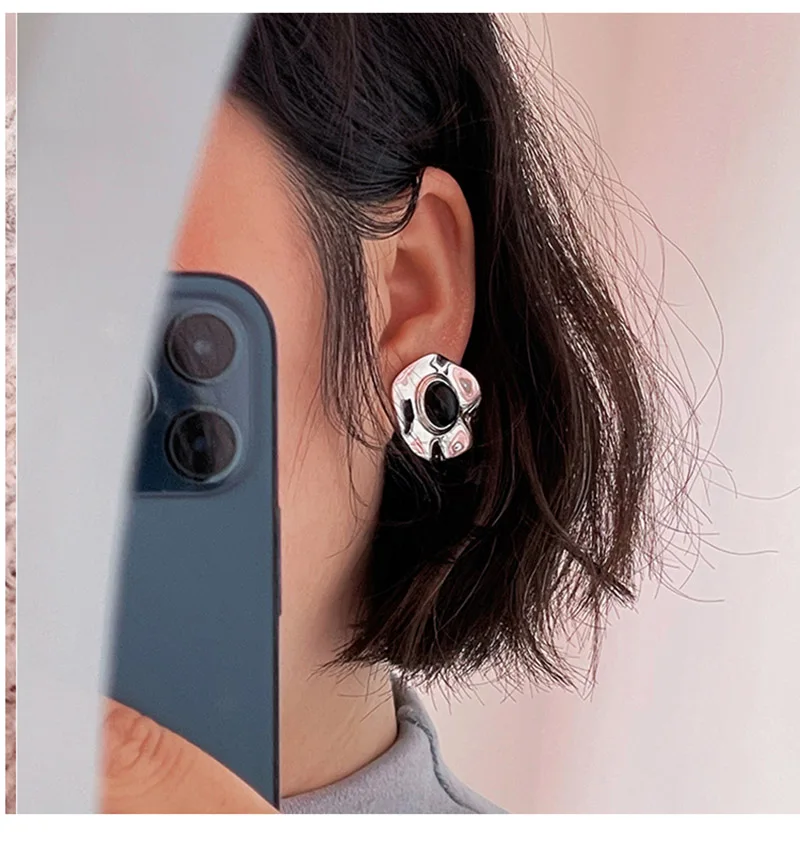 New Valentine's Day Ear Studs Irregular Black Agate Cool Feel Earrings No Piercing Ear Clips for Women