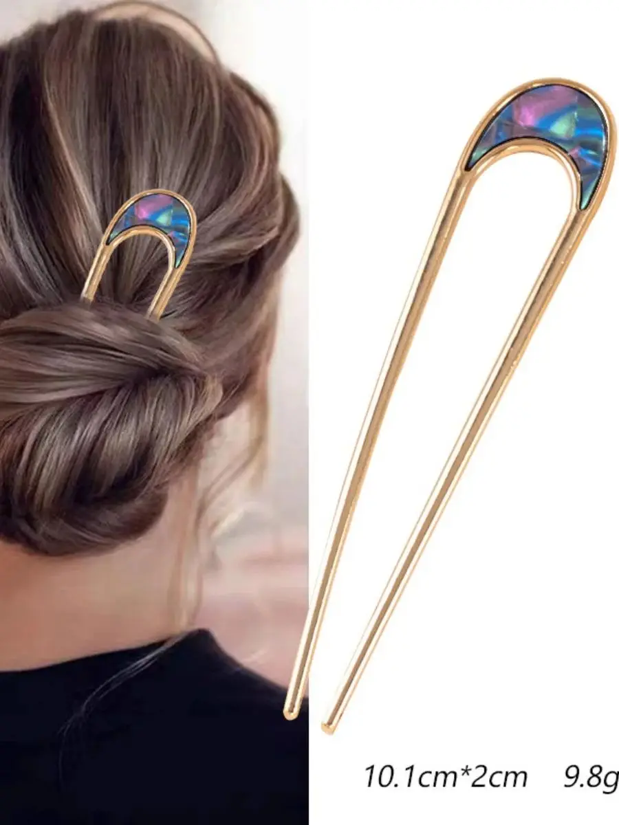 Fashion Hair Accessories Metal U Shape Hair Stick For Women Silver Gold Color Elegant Shell Enamel Hairpin Female Headwear Gifts image 3