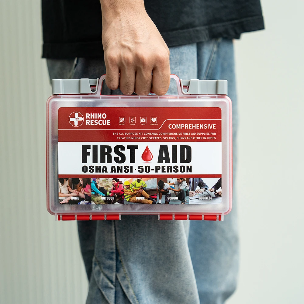 Kit de primeiros socorros completo Rhino Rescue, material médico de emergência para casa e escritório, adequado para escola, carro, ao ar livre, viagens
