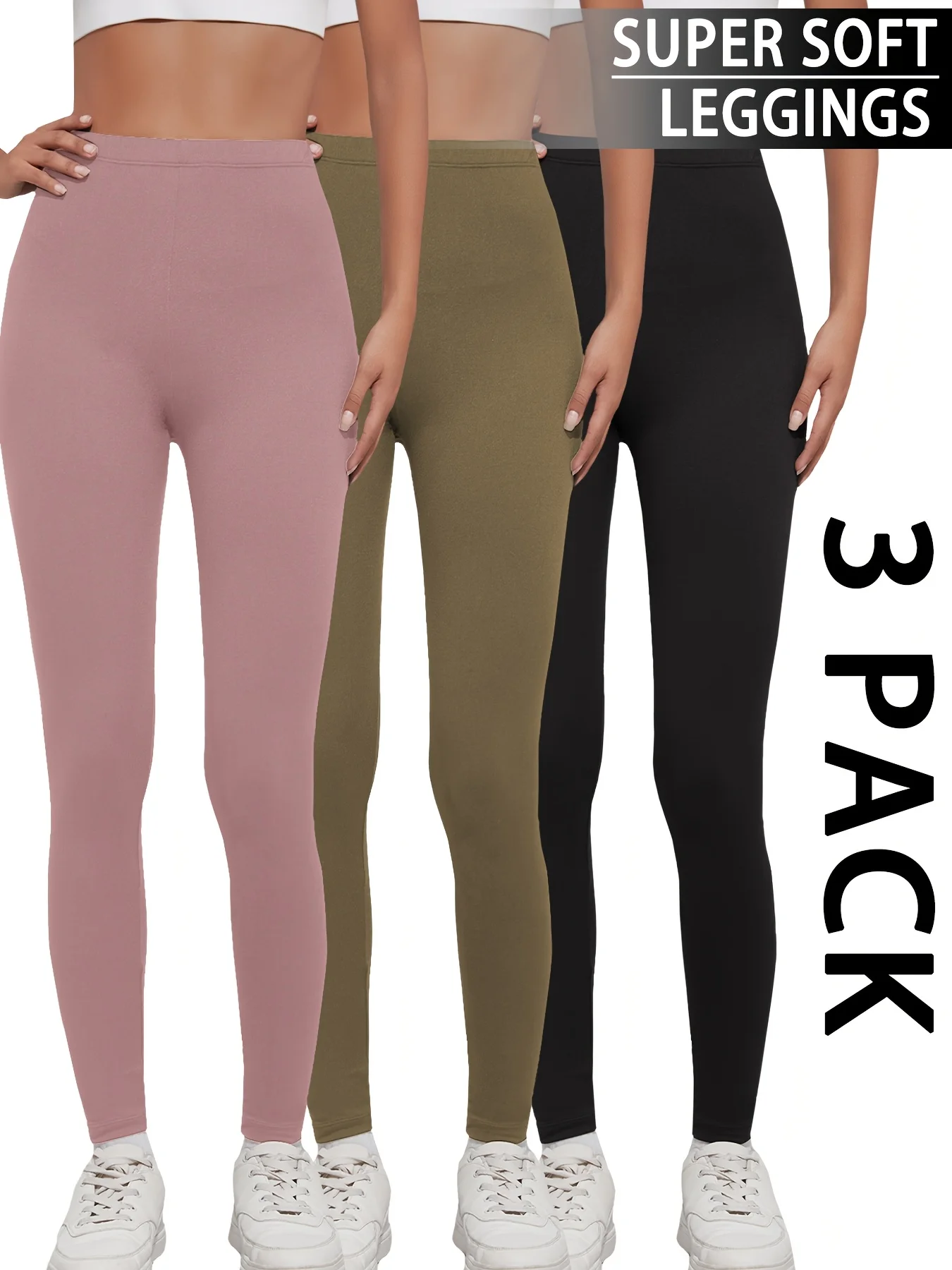 

3 Pack Women's Super Soft Leggings High Elasticity No See Through Workout Yoga Running Athletic Push Up Gym Fitness Leggings