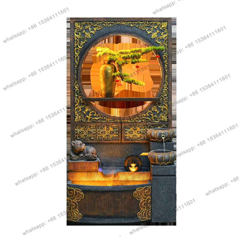 Retro creative water curtain wall circulating water lucky ornament porch villa hotel fish pond decoration