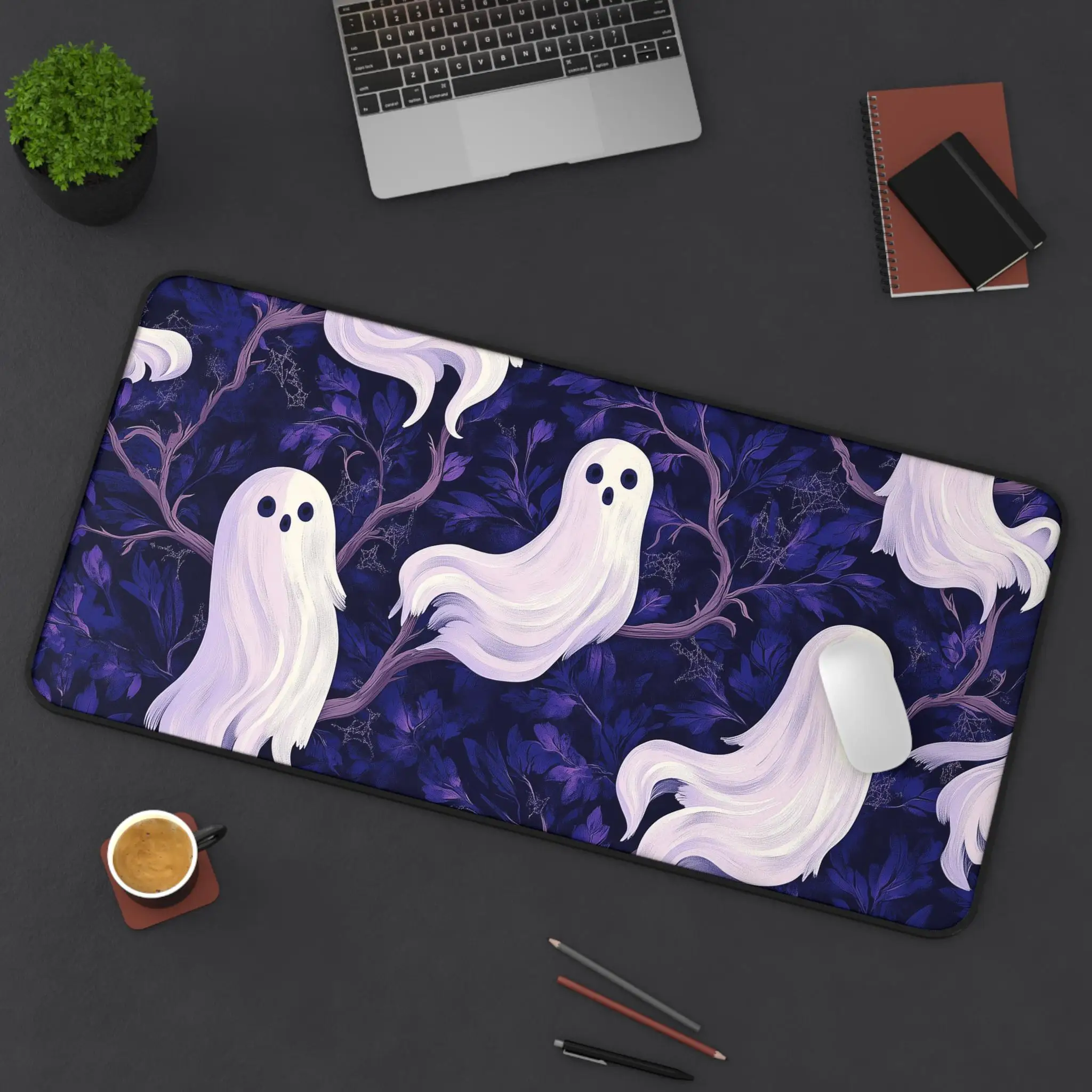 Halloween Ghost Deskmat,cute and Spooky Mousepad,featuring Haunted Night Forest Design,suitable for Gaming and Office Decoration