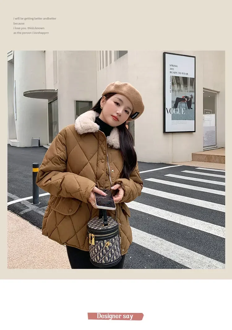 Women Parkas Long Sleeve Covered Button Turn Down Collar Warm Zipper Pockets High Street Outerwear Thick Slim Autumn Winter