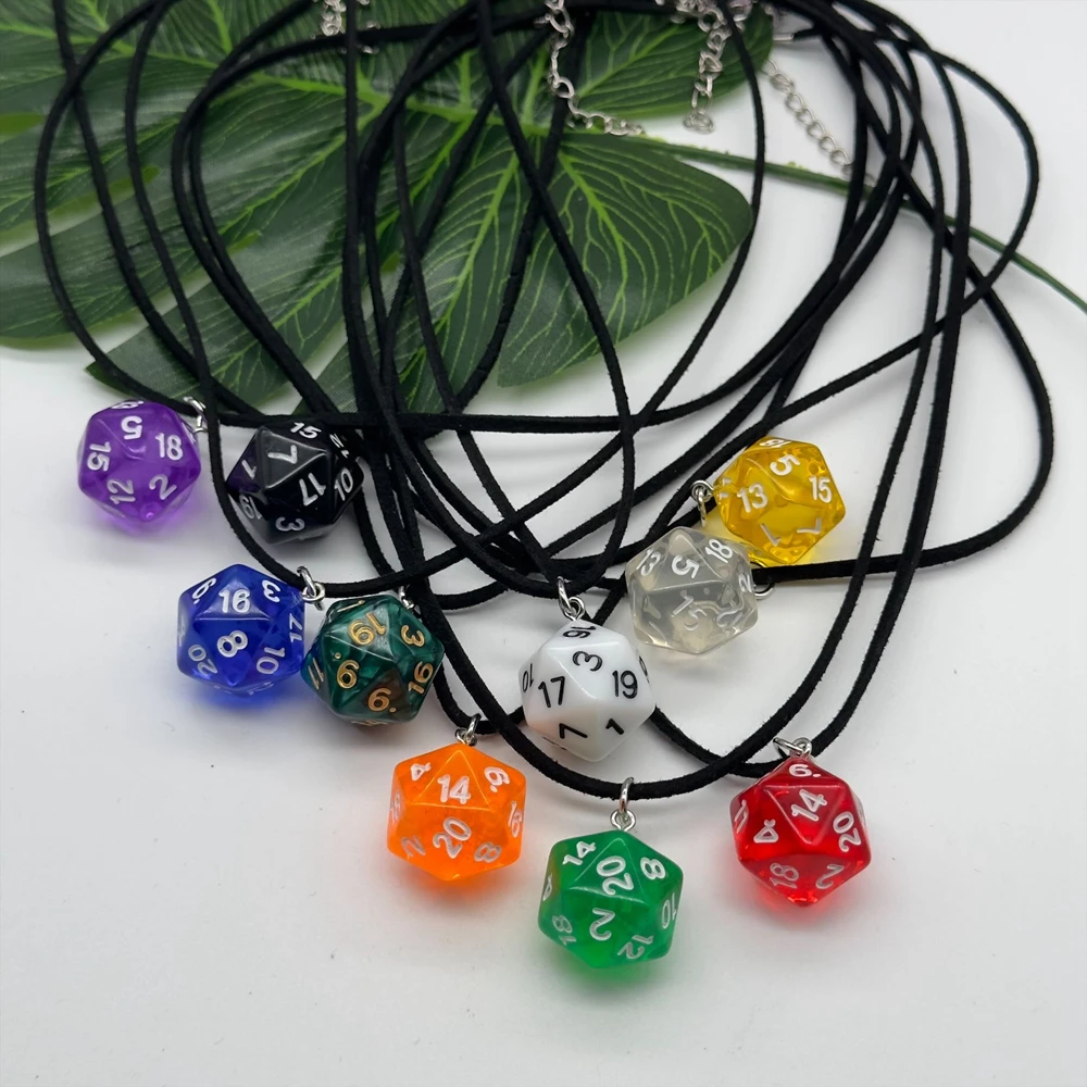 10 Colors DnD D20 Resin Dice Charm Solitaire Choker Necklace Punk Velvet Chain Short Necklace For Girls