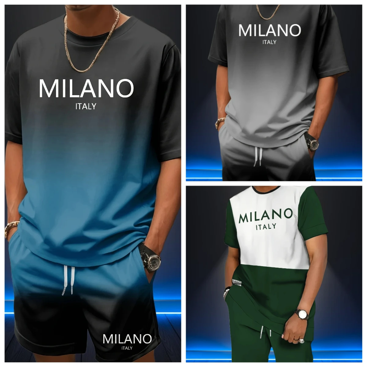 

25/26 Summer Men's Suit Casual Fashion Π Word Printed Pattern Polyester Fiber Sweat Absorbent Quick Dry Breathable Summer Men