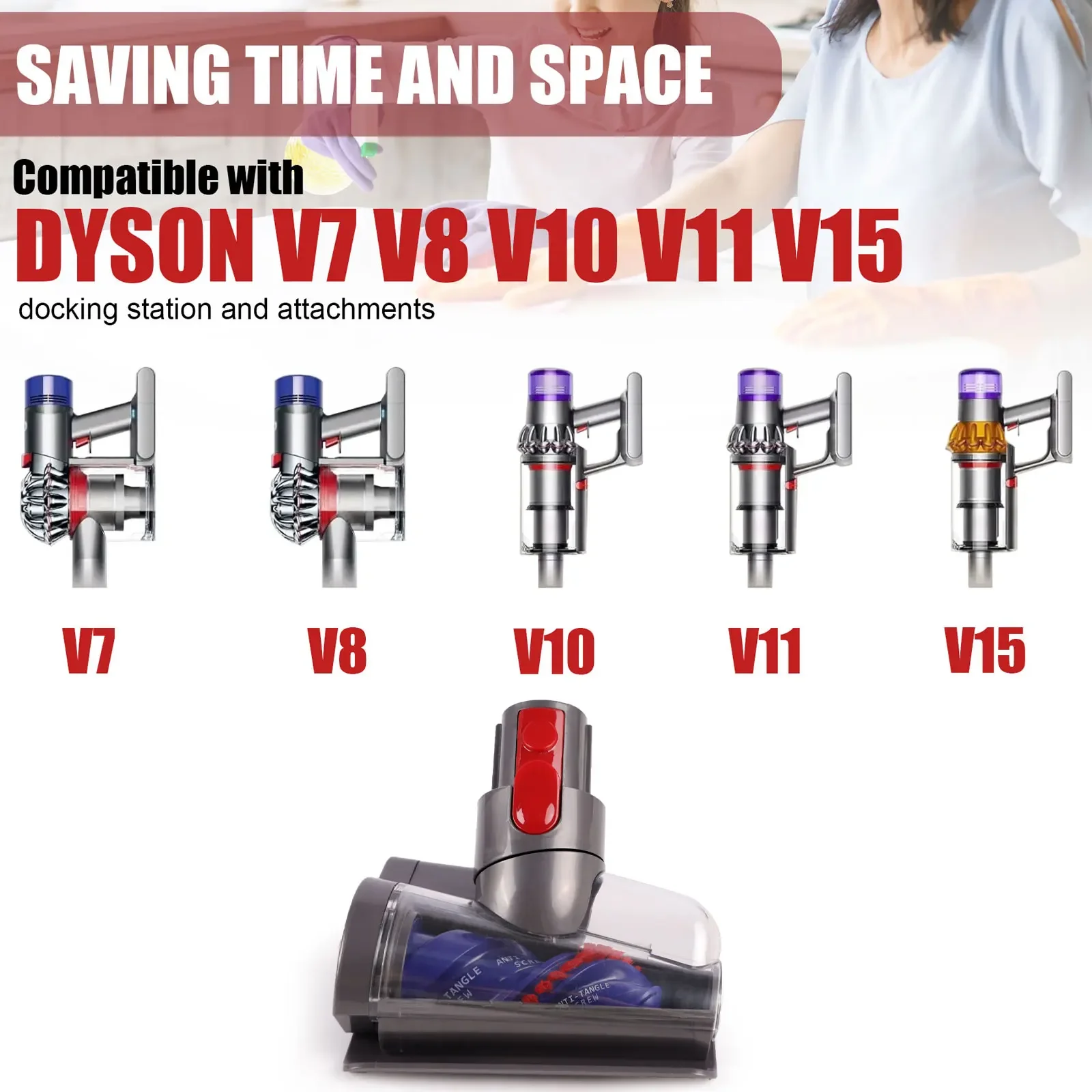 Upgrade Anti-Tangle Mini Motorized Brush Head For Dyson V7 V8 V10 V11 V15 Vacuum Cleaner,Suitable for Sofas, Beds, Car Seats