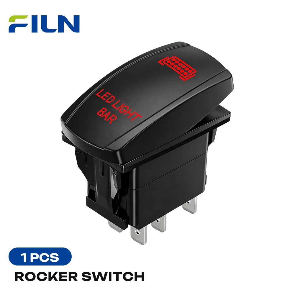 FILN 12V 20A Dual LED Rocker Switch 5 Pin ON-OFF Laser Toggle Switch Waterproof Marine Design for Boat Car With Light Bar