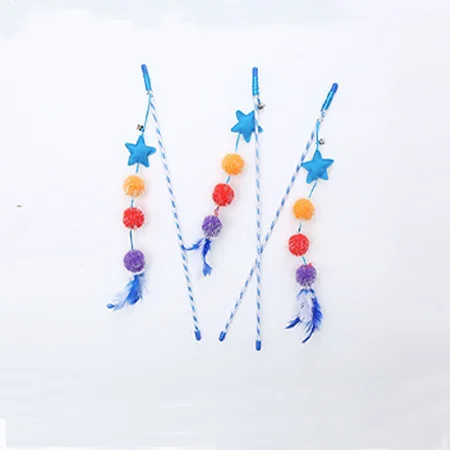 

New Interactive Small Pet Toy for Cats and Dogs Sustainable Soft Wood Teaser Stick with Plush Ball and Feather Box Packed