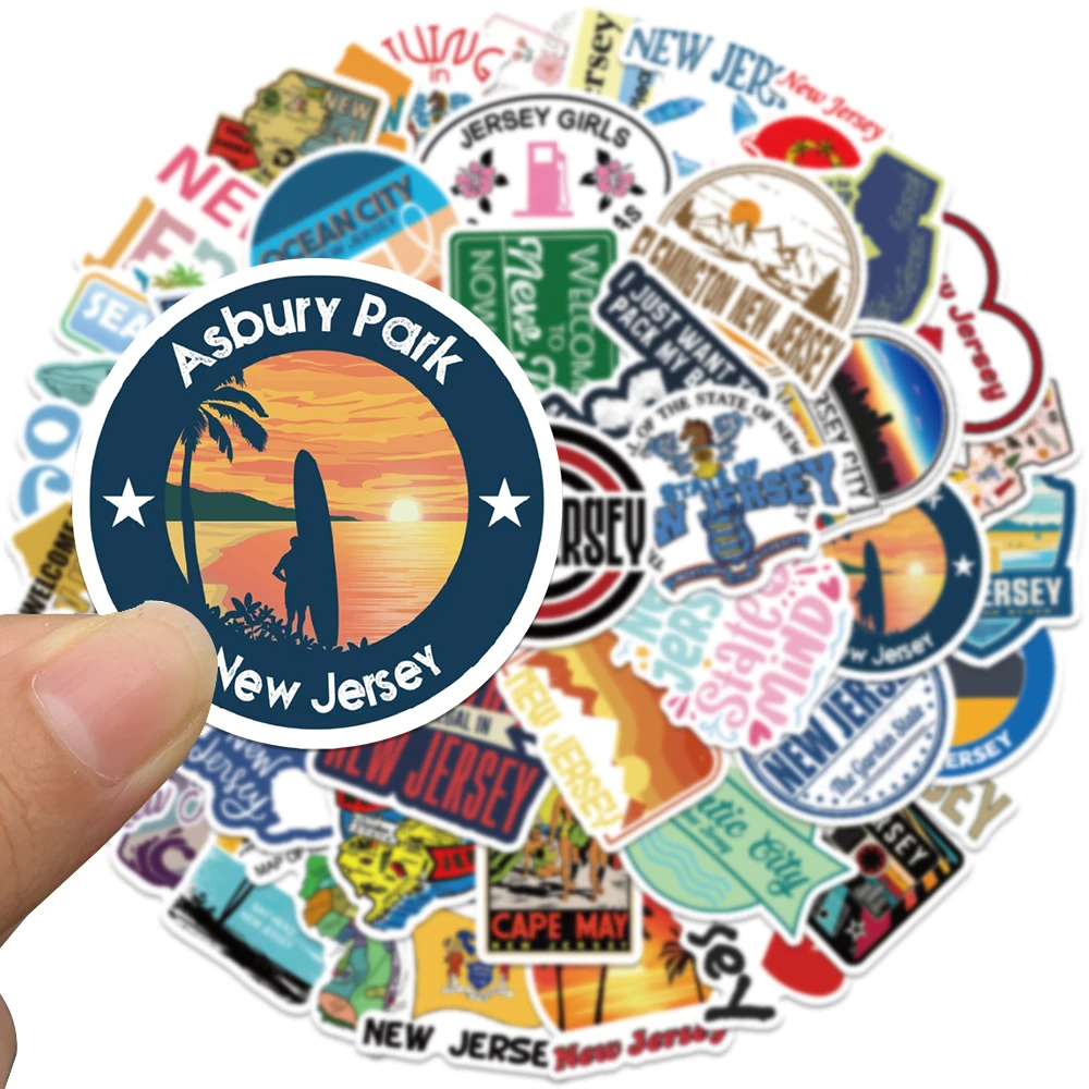 50PCS American New Jersey State Vinyl Waterproof Stickers Decals for Water Bottle Laptop Skateboard Scrapbook Luggage Kids Toy