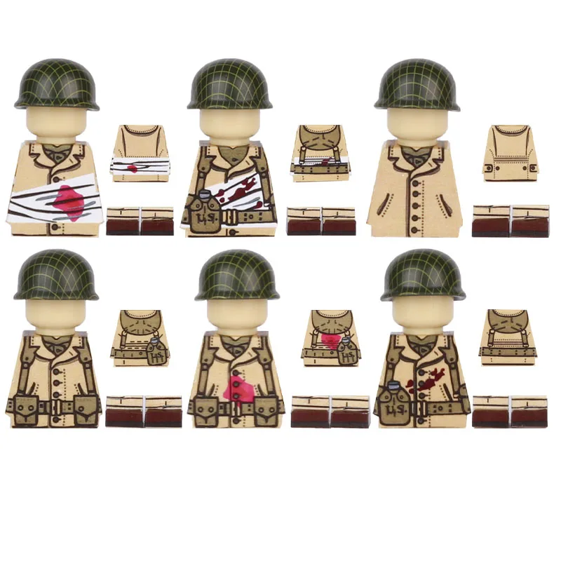 WW2 Soldato Militare Parti Stampate Building Block Tedesco Britannico Sovietico Esercito USA Figure Abbigliamento Adesivo Mattoni Mini Giocattoli FAI DA TE