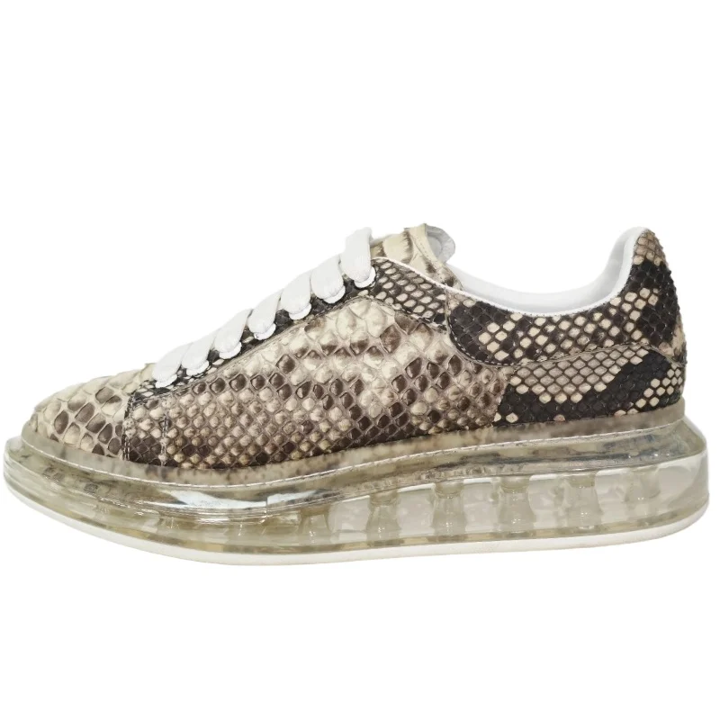 

Men's Genuine Leather Thick Bottom Sports Shoes Comfortable Handmade Snake Skin Shoe Python Skin Casual Sneakers White Shoes for