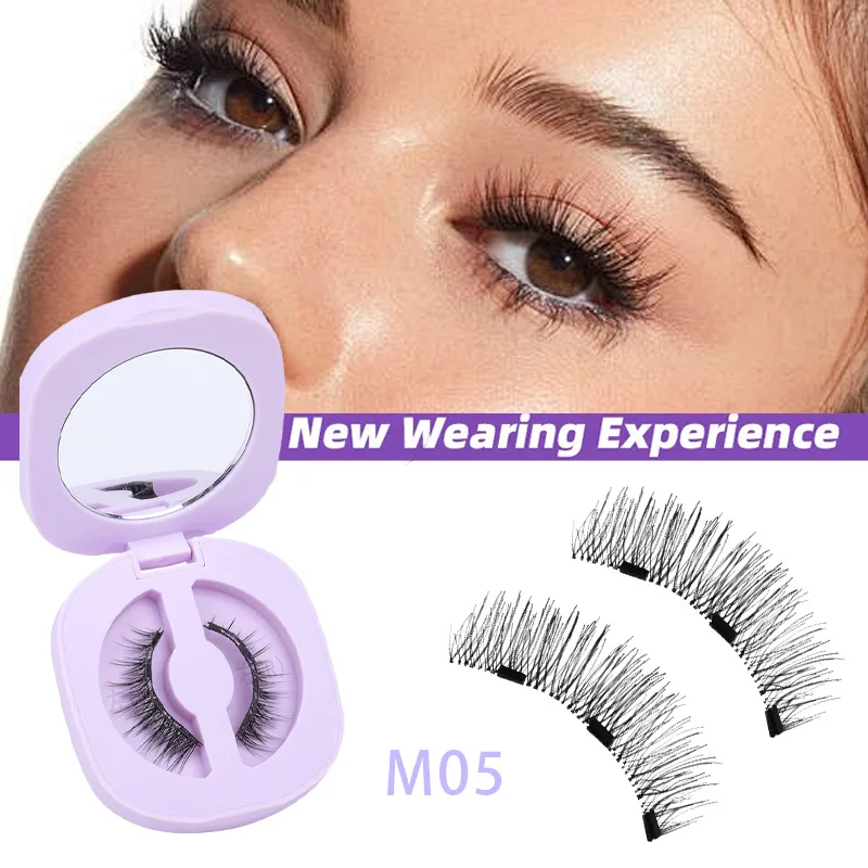 1 Paar 3 magnetische Wimpern, violette Box, magnetische falsche Wimpern, kleberfrei, natürlich wiederverwendbar, magnetische Wimpern mit Clip-Set
