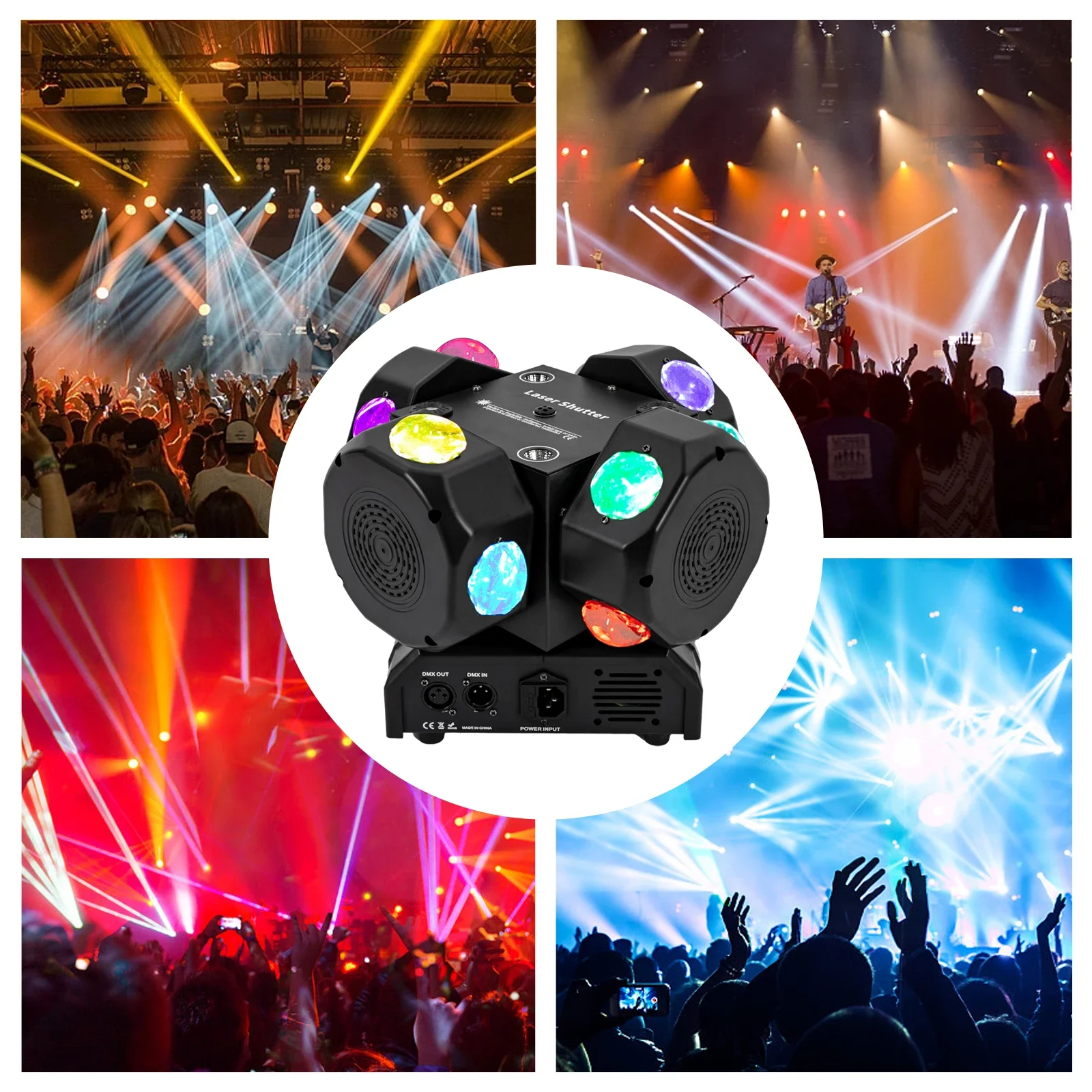 200W 4 Lamp Heads Moving Head Light LCD Display DMX 512 Stepper Motor 360° Rotation Angle with Laser for Party KTV