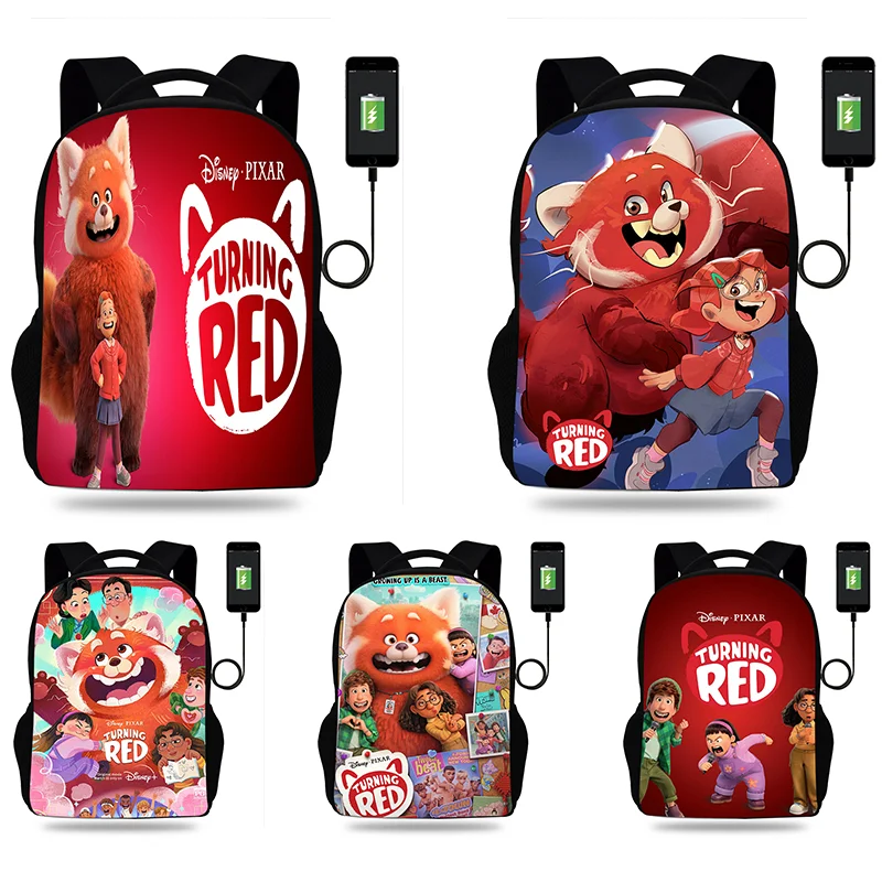 

Turning Red Cartoon Backpack Boy Girl Teenager School Bag USB Charging Daily Travel Large Capacity Backpack Mochila