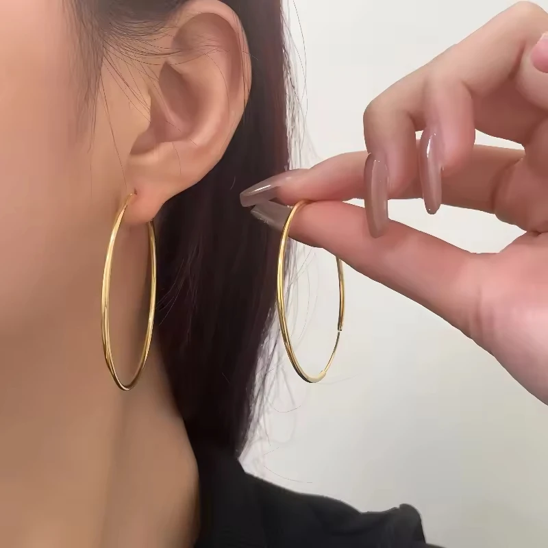 Large Golden Earrings Hoops for Women, Stainless Steel DIY Jewelry Accessories, Handcrafted , Pendants, Circular Ear Studs,