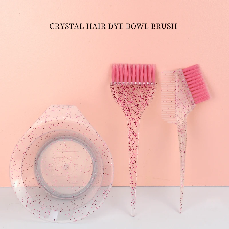 3 professional salon hair dye crystal glitter hair dye bowl set, hair brush and bowl tools, salon hairstyle accessories