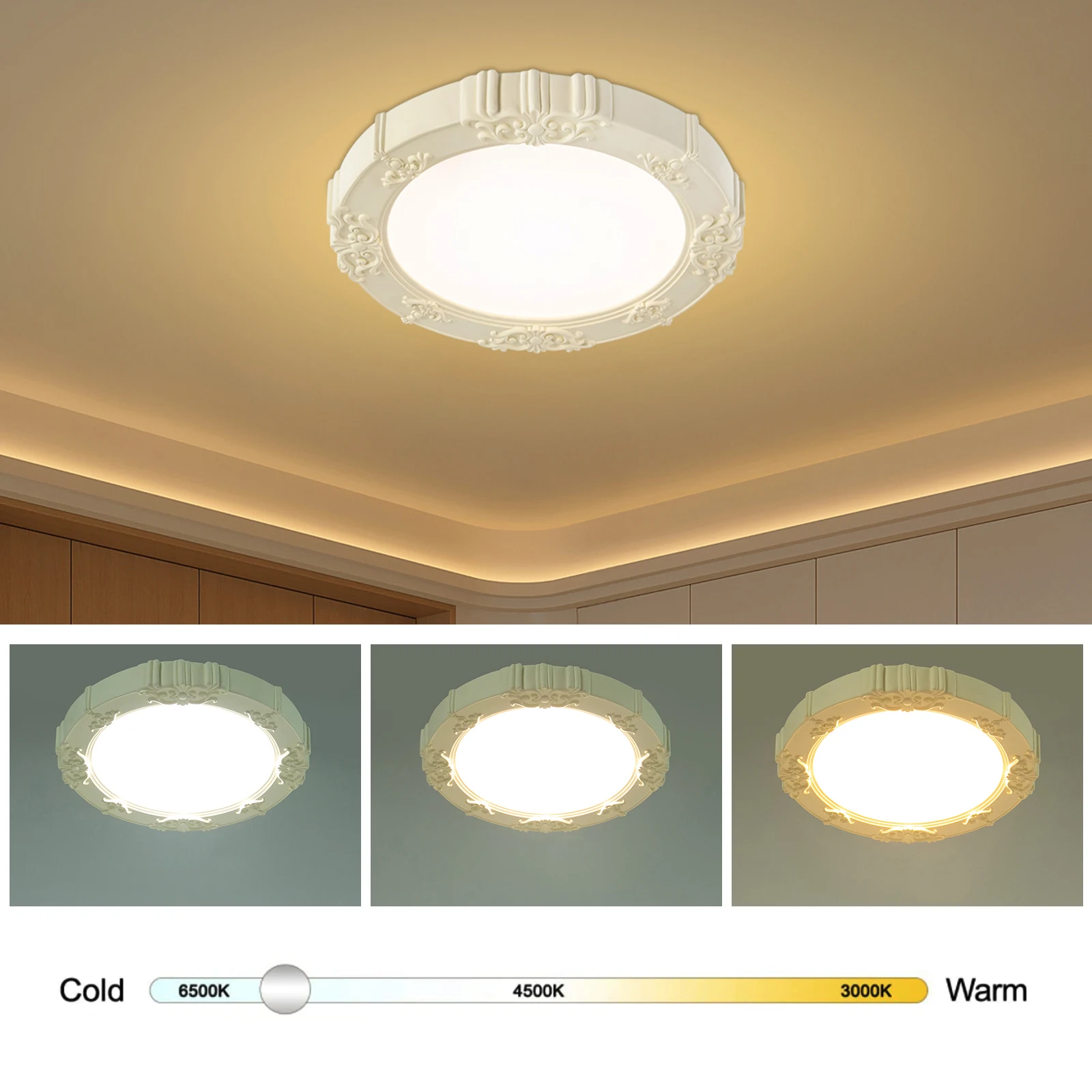 30W Round LED Ceiling Light, Tri-Color Adjustable (3000K-6000K), Modern Flush Mount Fixture for Living Room/Bedroom