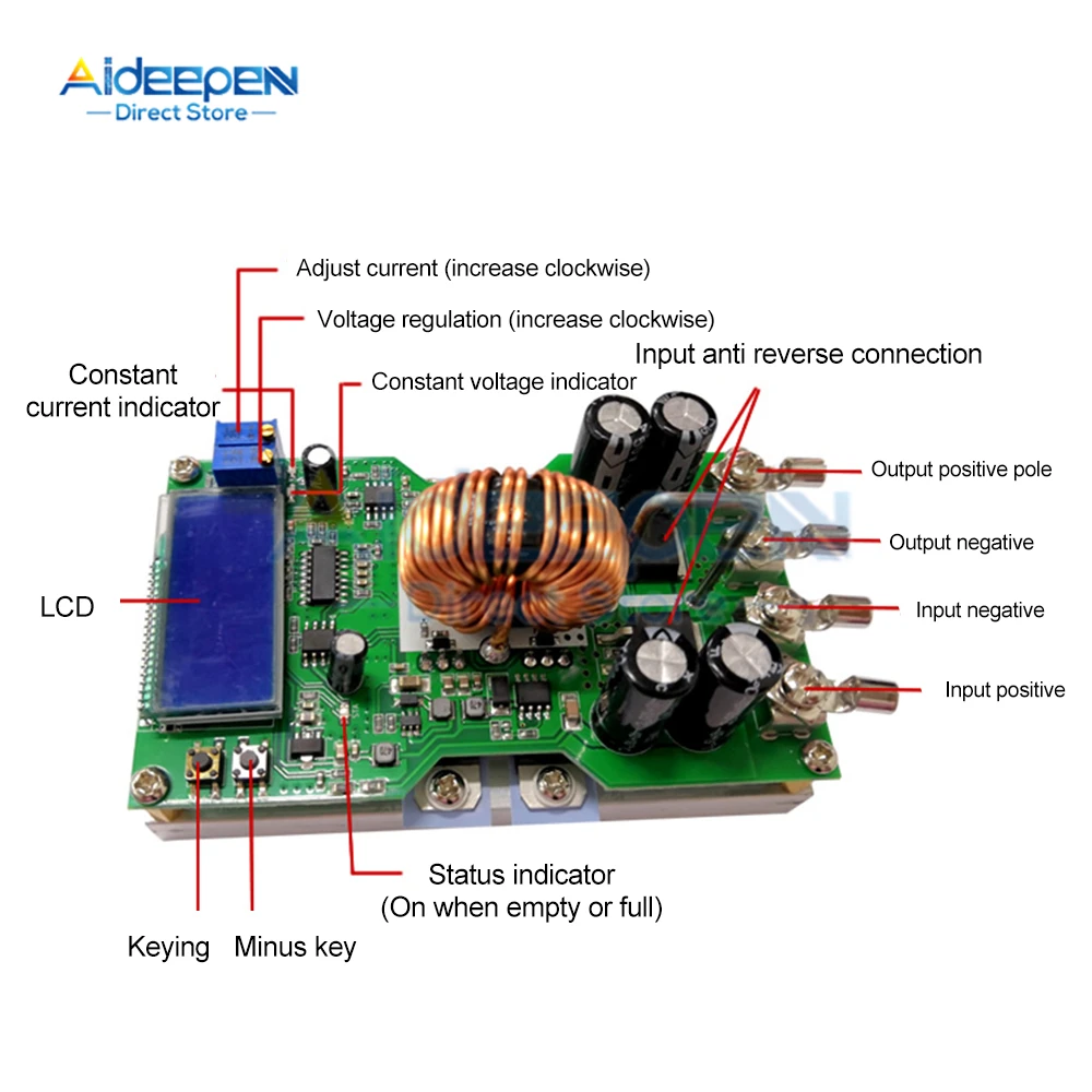 20A DC DC Converter Voltage meter Adjustable CC CV Step down 7V-50V to 0-36v Regulated power supply battery charging