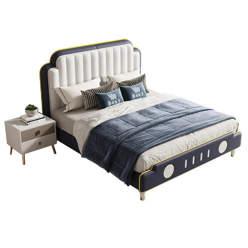 

Soft bag bed, cartoon car modeling bed, soft leather bed 1.5 meters high box storage bed