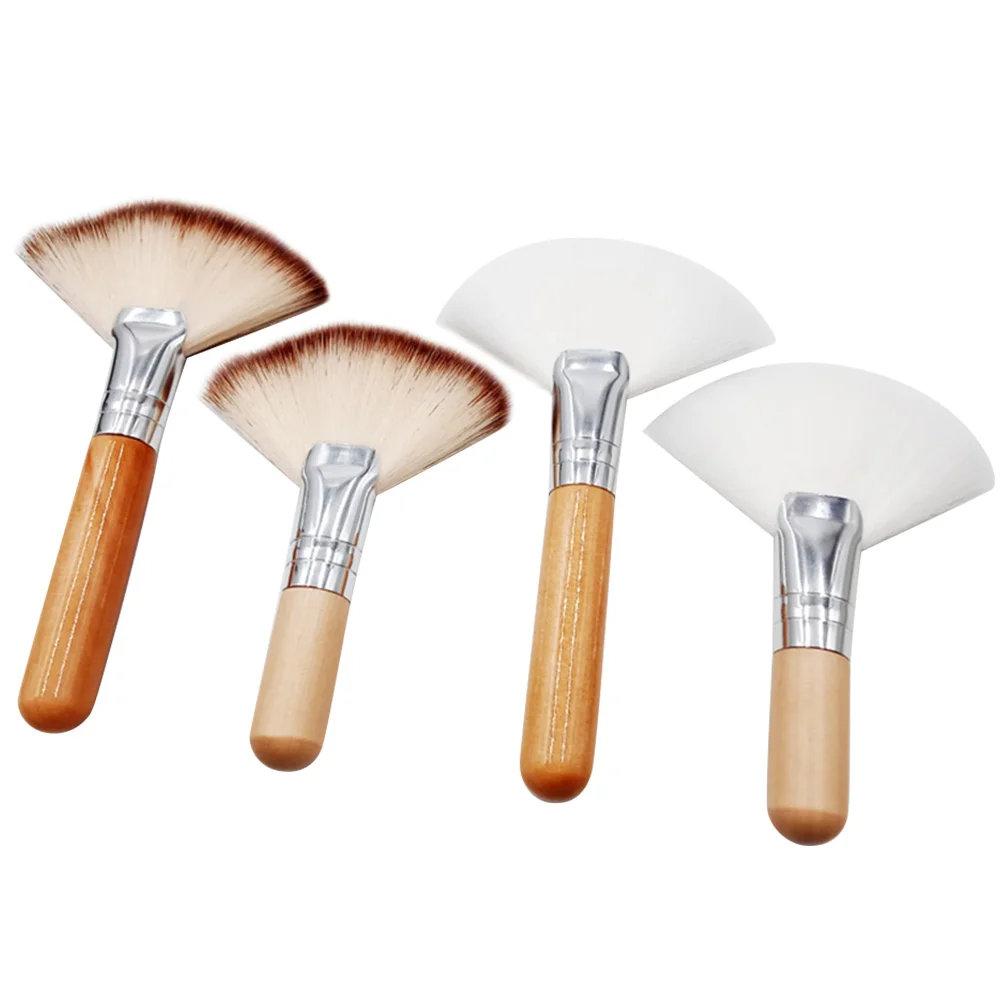 

4 Pcs Premium Nylon Hair Facial Brushes Short Handle Loose Powder Blush Makeup Tools Soft Denser Silkier No Shedding Comfortable