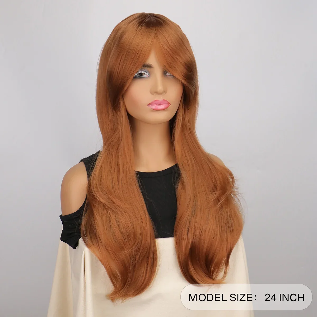 QQXCAIW Women Long Wavy Cosplay Wigs Red Rose Pink Black Blue Sliver Gray Brown Temperature Synthetic Hair Wigs Party