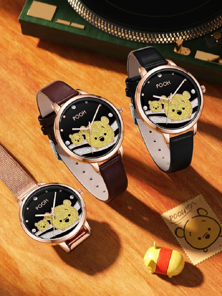 Disney Winnie Pooh-Reloj de pulsera de cuarzo con esfera giratoria para niños, cronógrafo de dibujos animados, resistente al agua