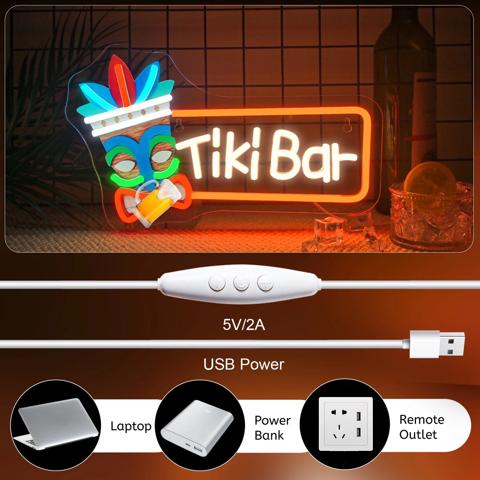 Tiki Bar Neon Sign UV Led Sign Light Wall Hanging Decor Neon Light with Push Button Control for Man Cave Pub Recreation Room view 2