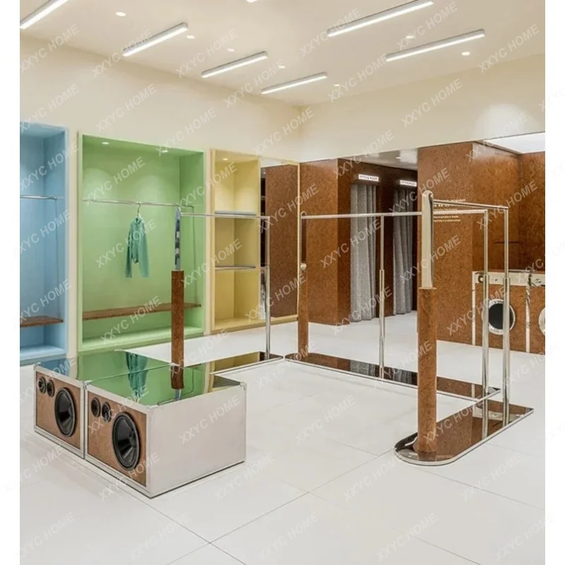 

JYAFGFGClothing store display rack high-end stainless steel middle island rack special floor type