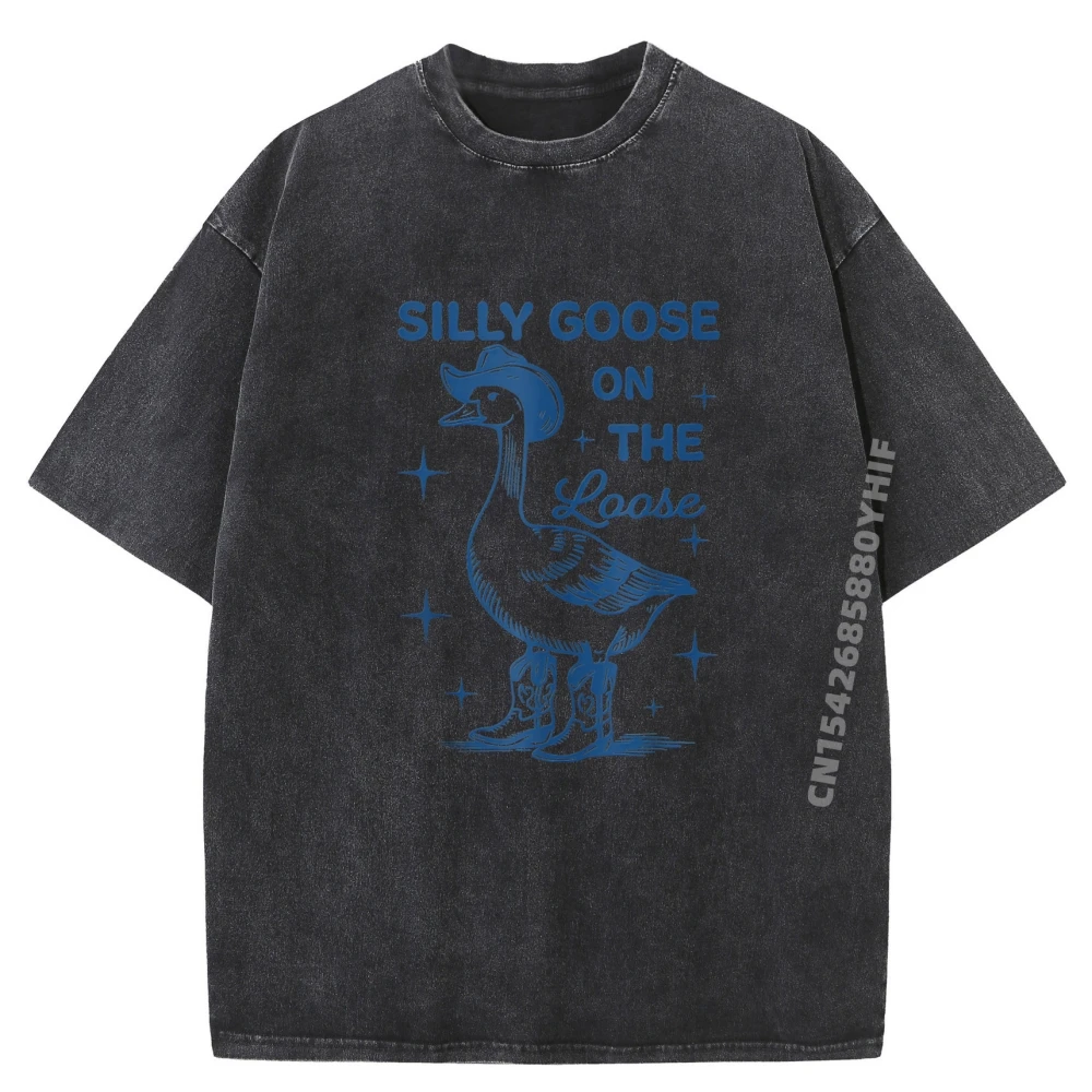 

Silly Goose On The Loose Tops Tees Family Normal Graphic T Shirt Funny Tees Mens Retro Washed T-shirts