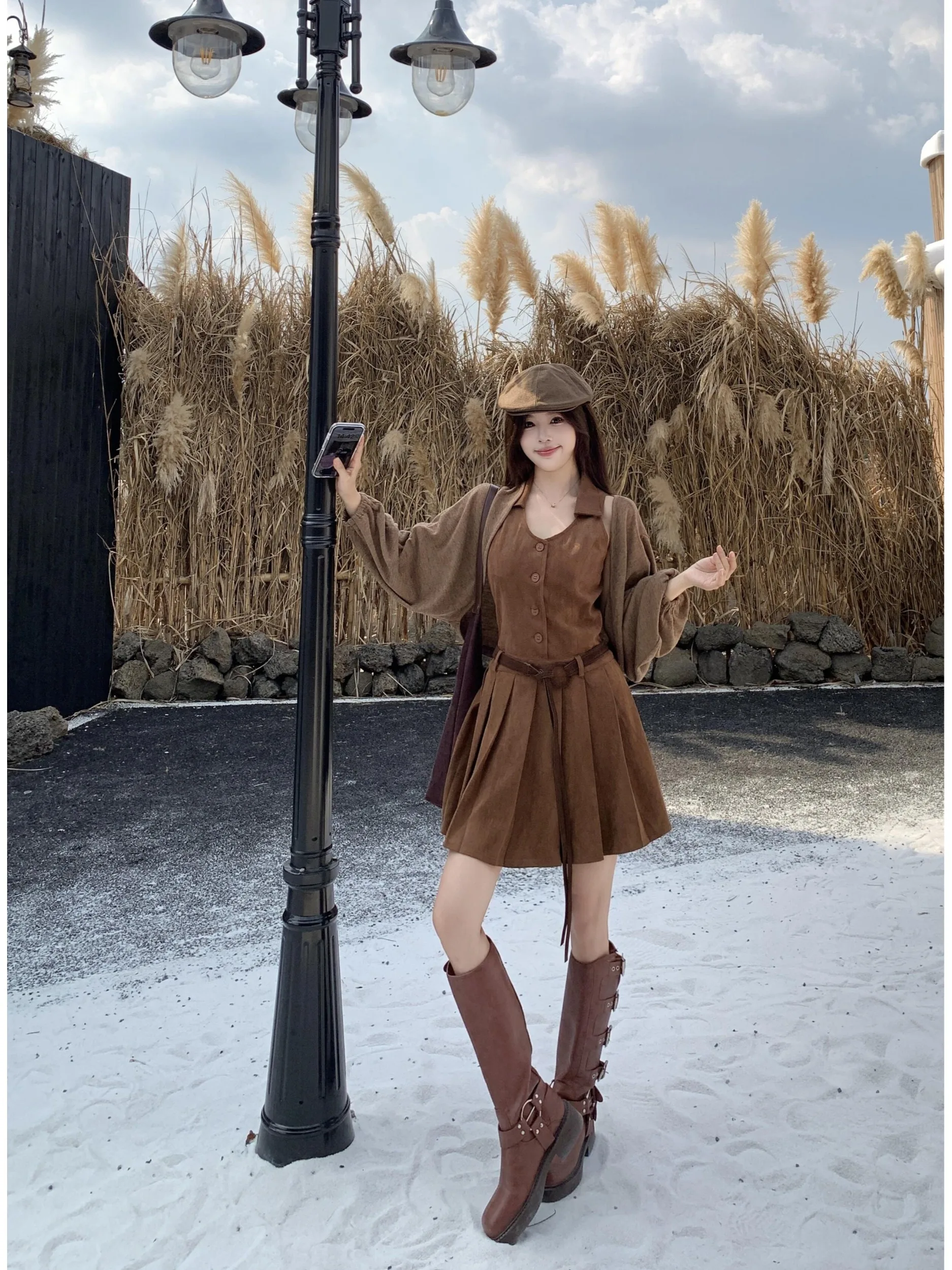 

plus Size Vintage Knitted Vest Skirt Dress Batwing Sleeve Open Cardigan Slimming Effect without Sleeve Retro Style Women's Cl...