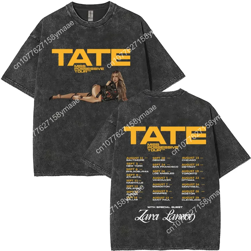 Tate Mcrae Album So Close To What Miss Possessive 2025 World Tour Washed T Shirts Men Women Fashion Vintage Oversized T-shirt