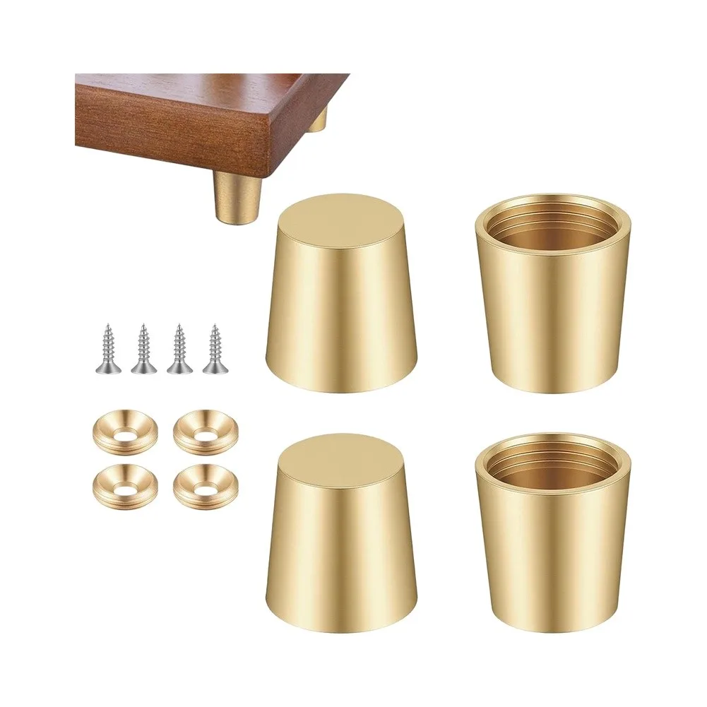 4PCS Gold Brass Furniture-Legs For Cutting Board And Jewelry Box Non-Slip Riser Feet With Mounting Hardware 0.59 Inch Height