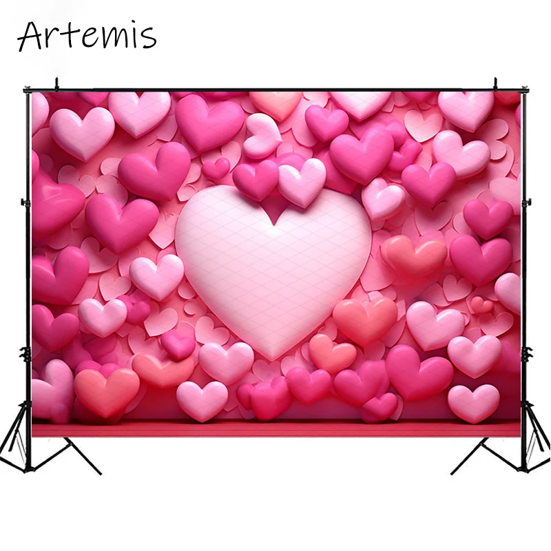 Valentine's Day Backdrop Pink Hearts Rounded Forms Wall Hangings Romantic Children's Birthday Portrait Background Photo Studio