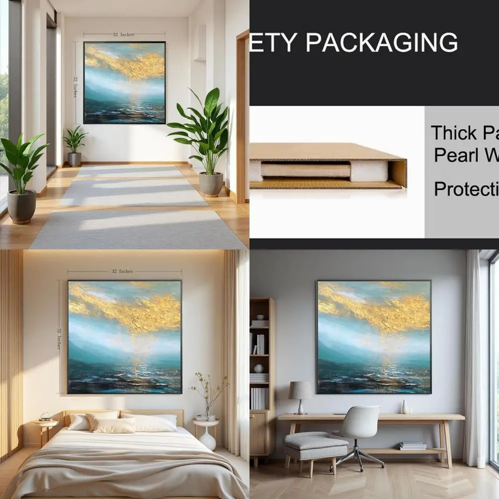 

Large Abstract Blue Ocean Art, Hand-Painted Seascape for Office & Home, 32x32