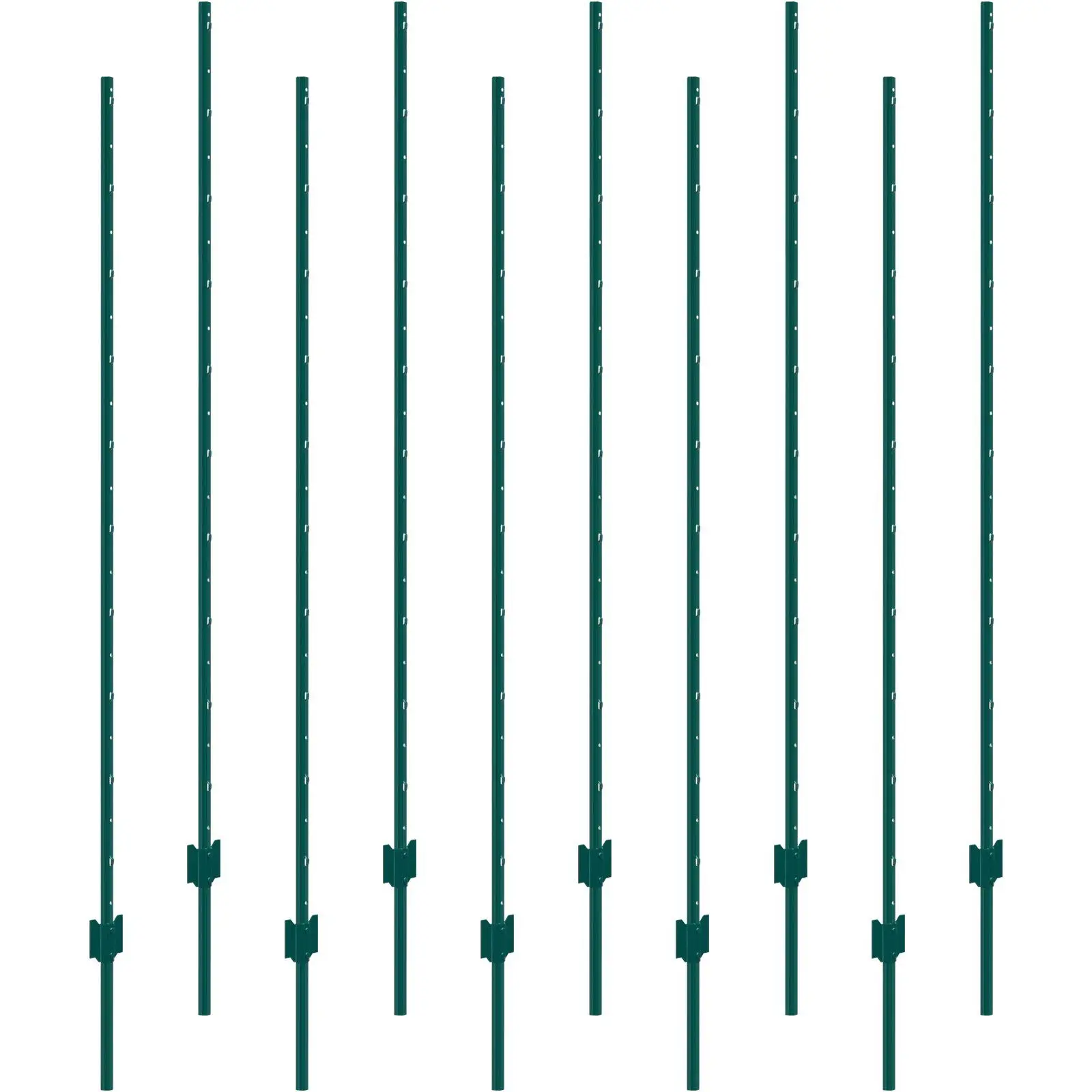 6 Feet Fence Post, 10 Pack U-Channel Heavy Duty Metal Fence Posts, Sturdy Steel Fence Stakes for Garden Yard, Lawn, Farms and Outdoor Wire Fencing, Green