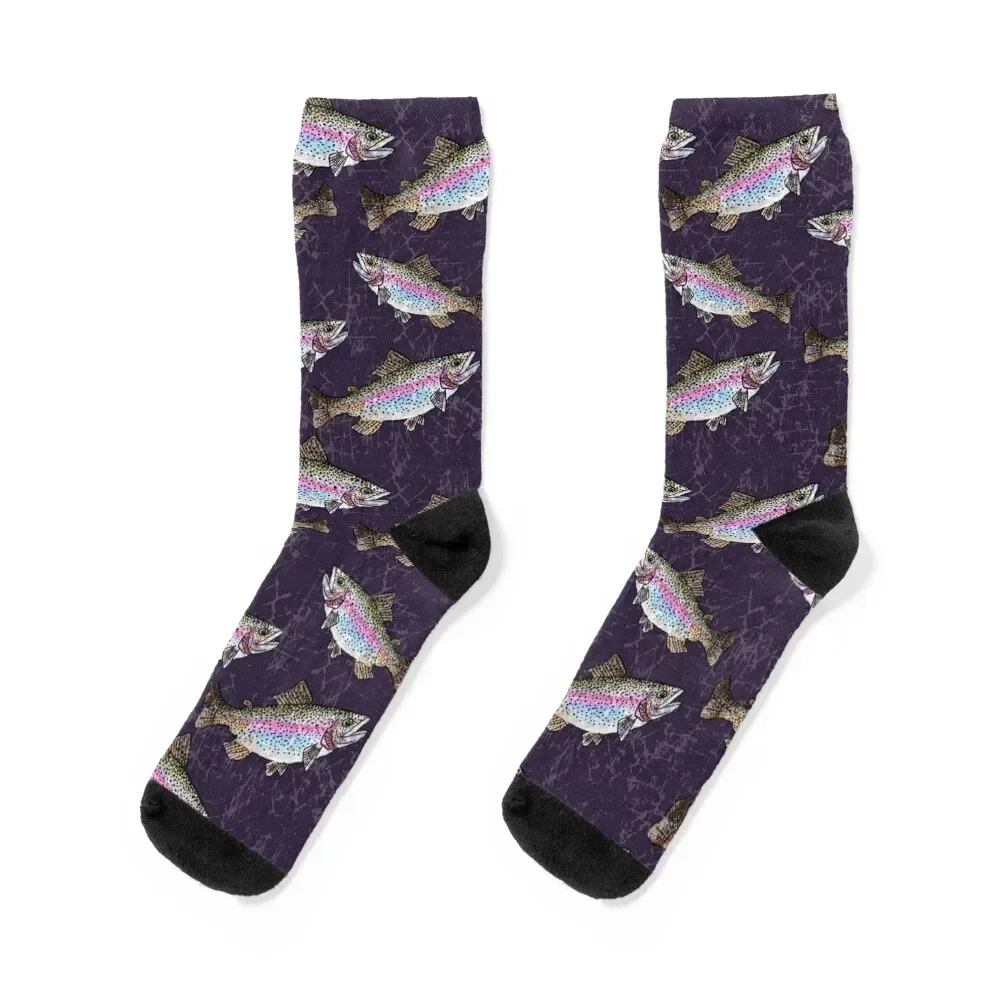 

Rainbow Trout Fish Pattern - Dark Purple Socks new year cool Heating sock Designer Man Socks Women's