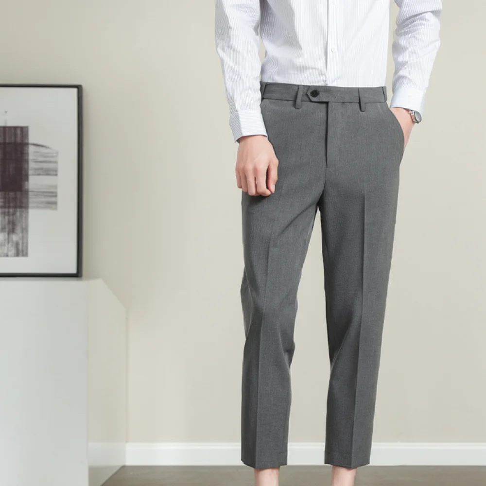 Mens Business Casual Pants Summer Straight Cut Nine Point Chinos Breathable Lyocell Blend Wrinkle Free Office Work Bottoms