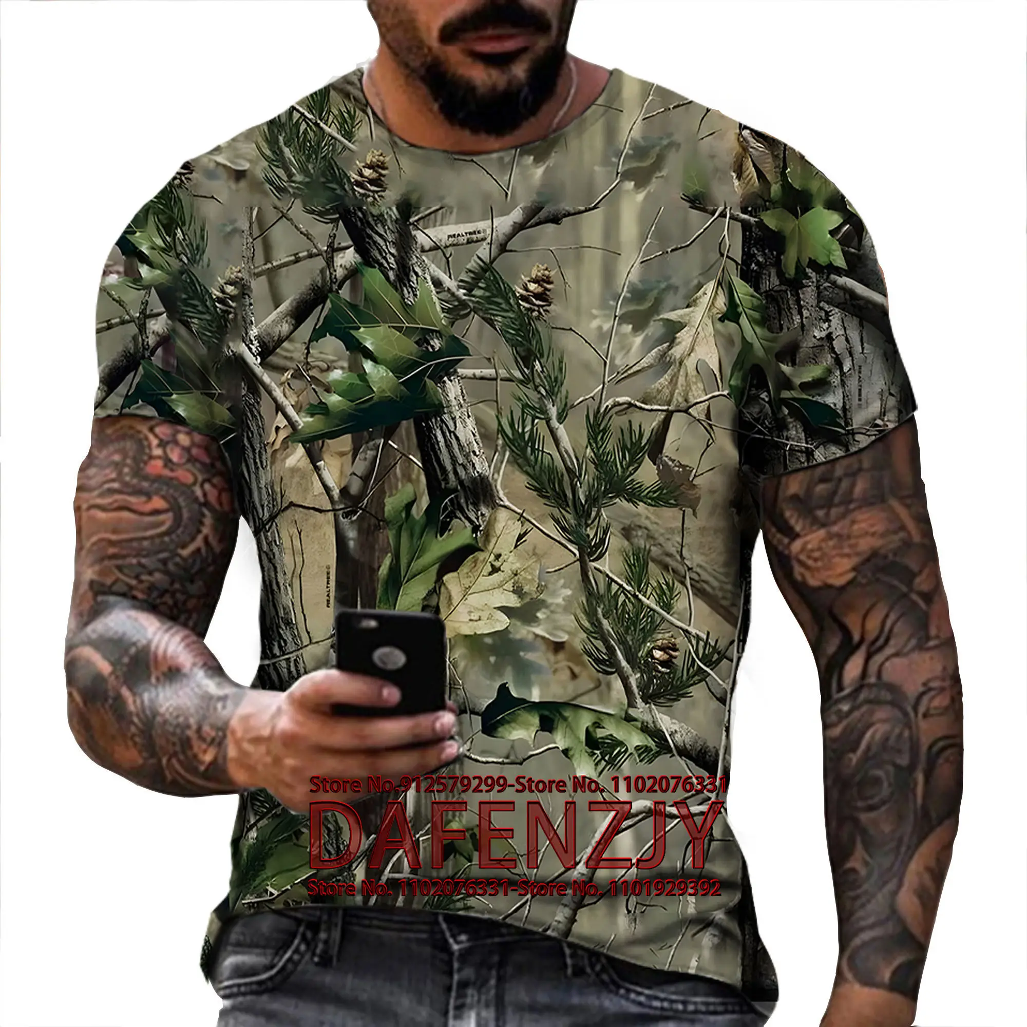 

3D Branch Camouflage T-Shirt Men Clothes Outdoor Fashion Casual O Neck Short Sleeve Summer Street Oversized Men Outdoor Sport T