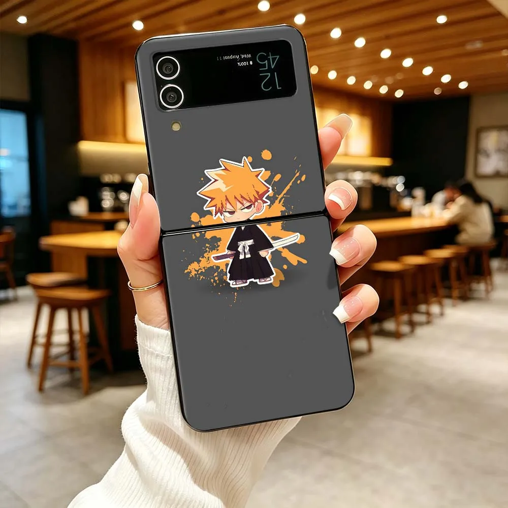 Cartoon BLEACH Art Comics Phone Case For Samsung Galaxy Z Flip 3 4 5 6 7 5G Matte Non-slip PC Shockproof Black Hard Cover