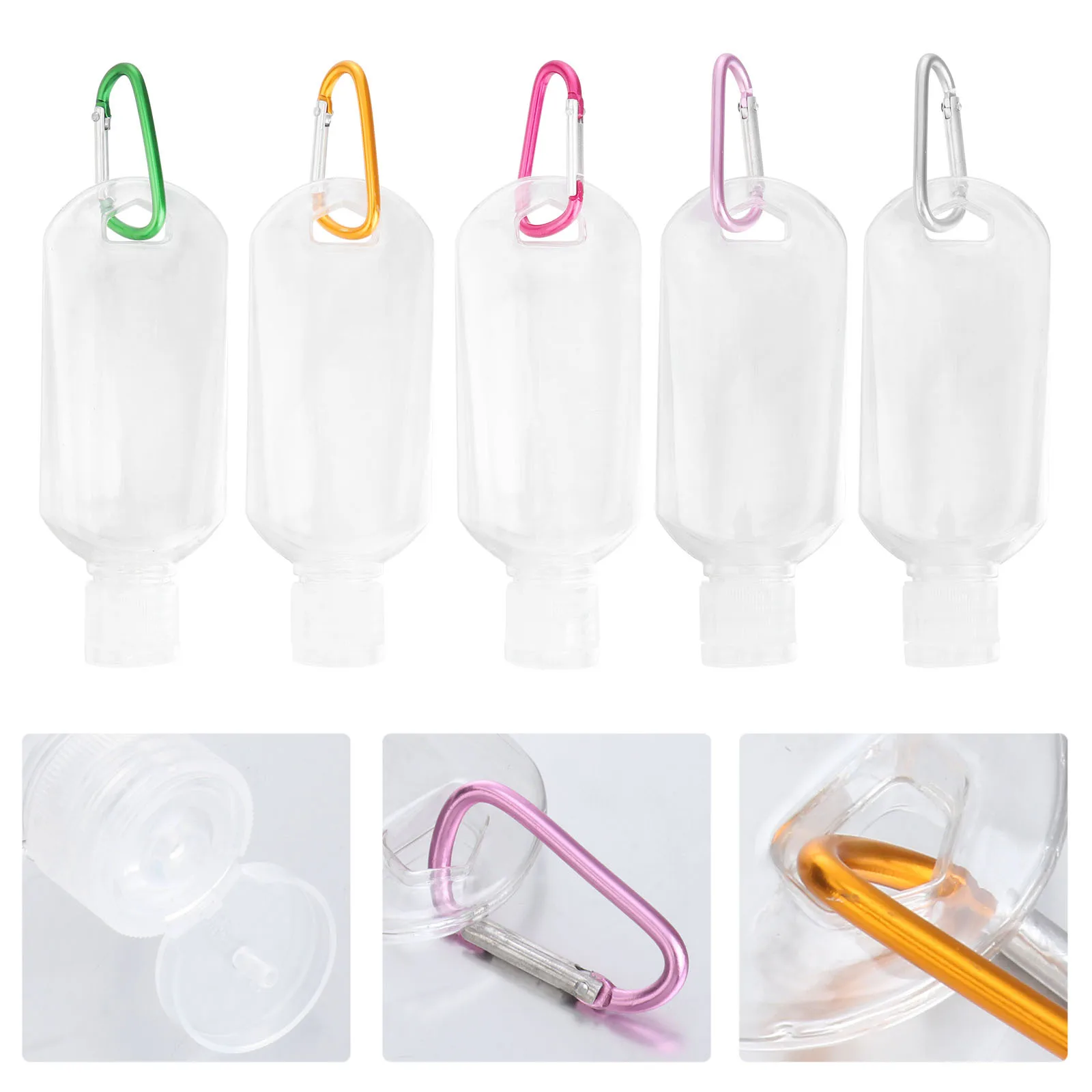1 ensemble de bouteilles à crochet de voyage, mousqueton rechargeable, Portable, conteneur de stockage étanche, couleurs aléatoires, porte-clés vide, bouteilles en plastique