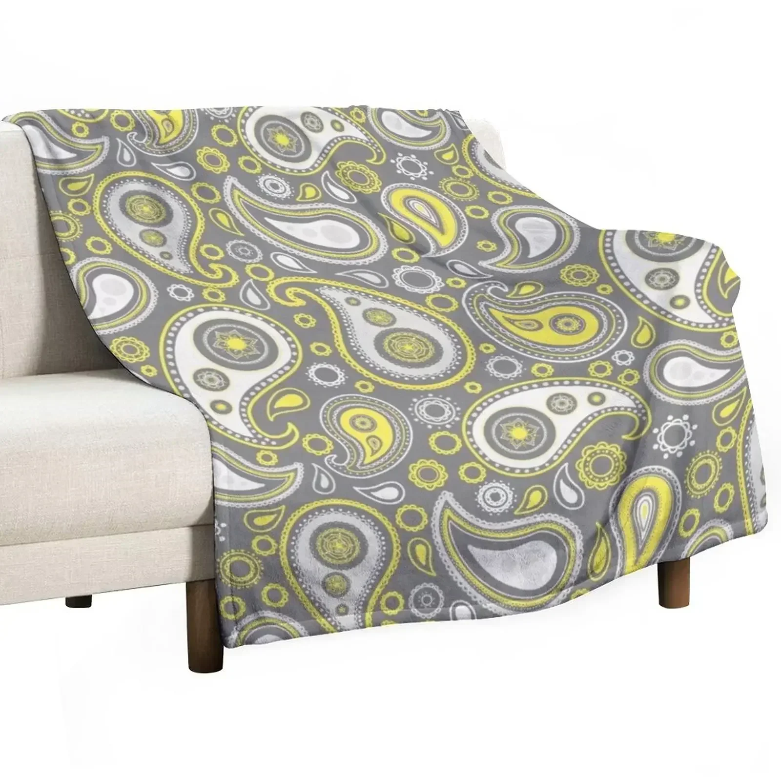 Yellow and grey paisley pattern Throw Blanket Blankets For Sofas Stuffeds Sofa Decorative Throw Camping Soft Blankets