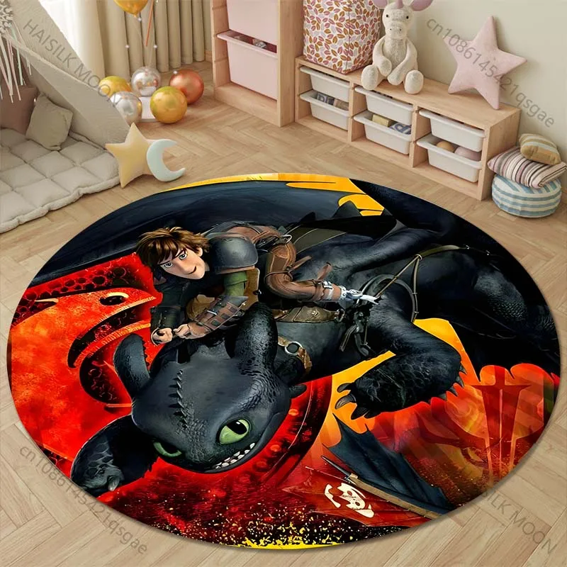 Tapetes Redondos com Estampa 'Como Treinar o Seu Dragão' em Vários Tamanhos para Sala de Estar, Quarto, Quarto Infantil, Banheiro, Tapete para Cadeira, Decoração de Casa