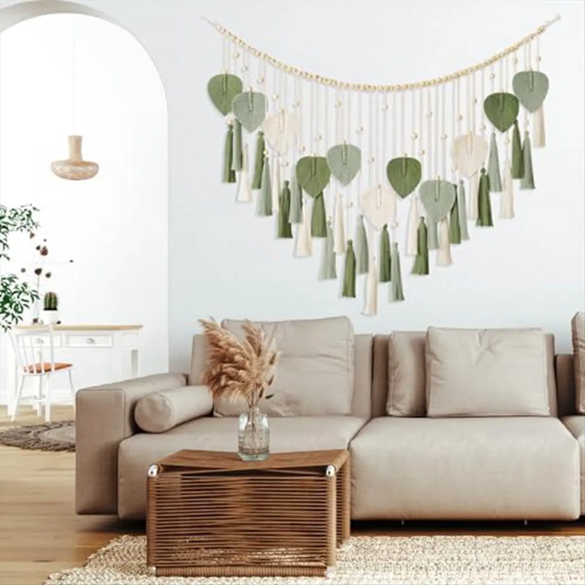 A45I Macrame Wall Hanging Leaves- Large Chic Boho Wall Decor Wowen Wall Art Leaf Tassels Tapestry for Home